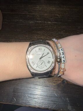 Michael Kors Silver-Tone Crystal Bezel Watch